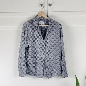 LEYLIE Blue Print Button-Down Shirt size L